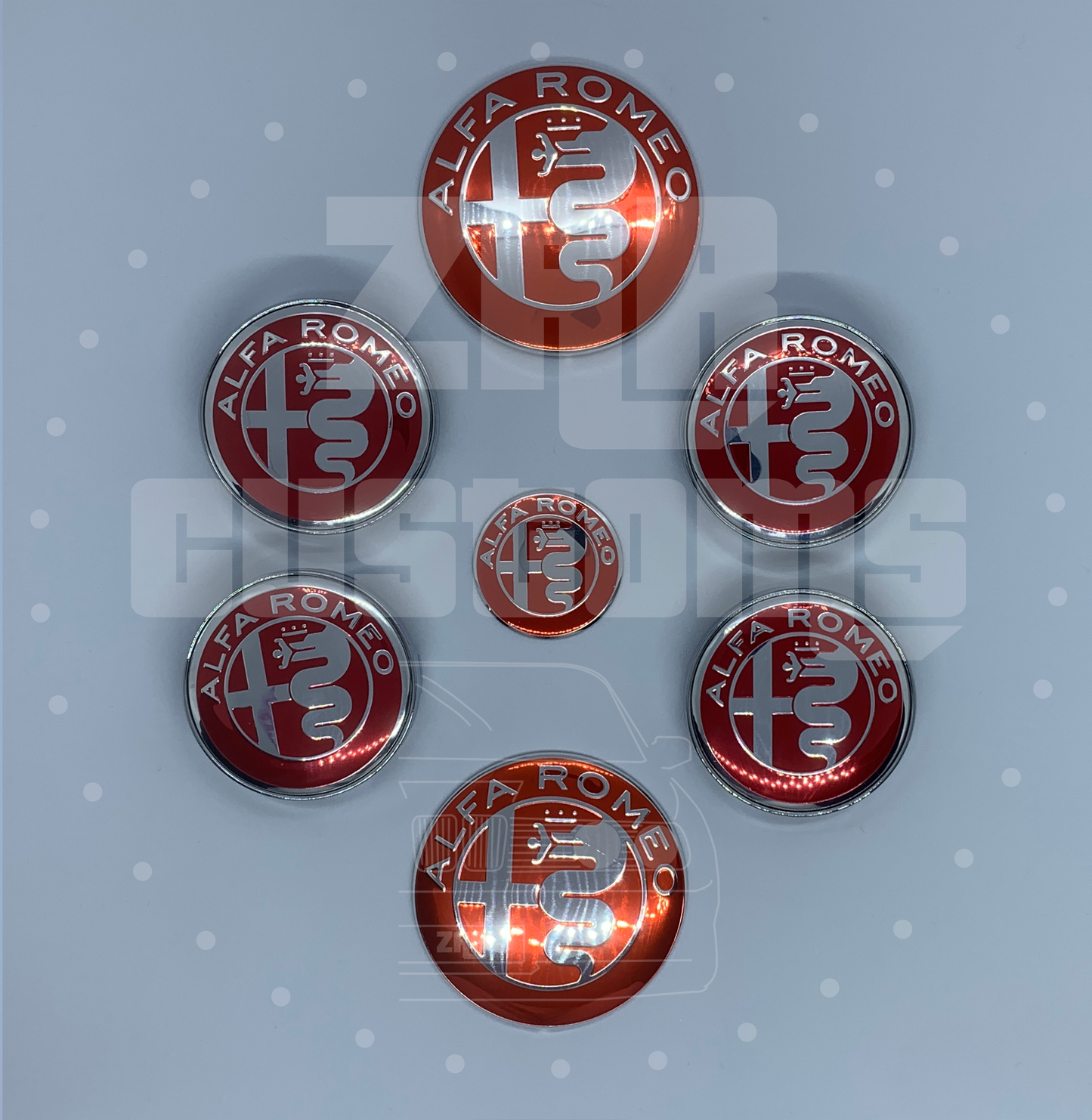 Alfa Romeo Metallic Red + Silver Emblem Badge 7pcs Set with Wheel Cap for Giulietta Giulia Mito 156 147 Spider Brera