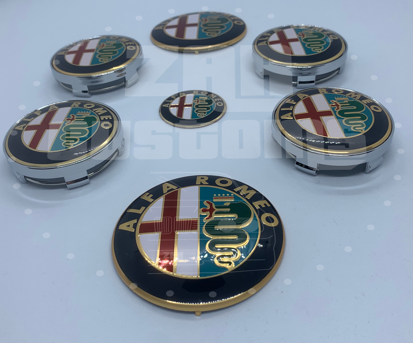 Alfa Romeo Gold Emblem Badge 7pcs Set with Wheel Cap for Giulietta Giulia Mito 156 147 Spider Brera
