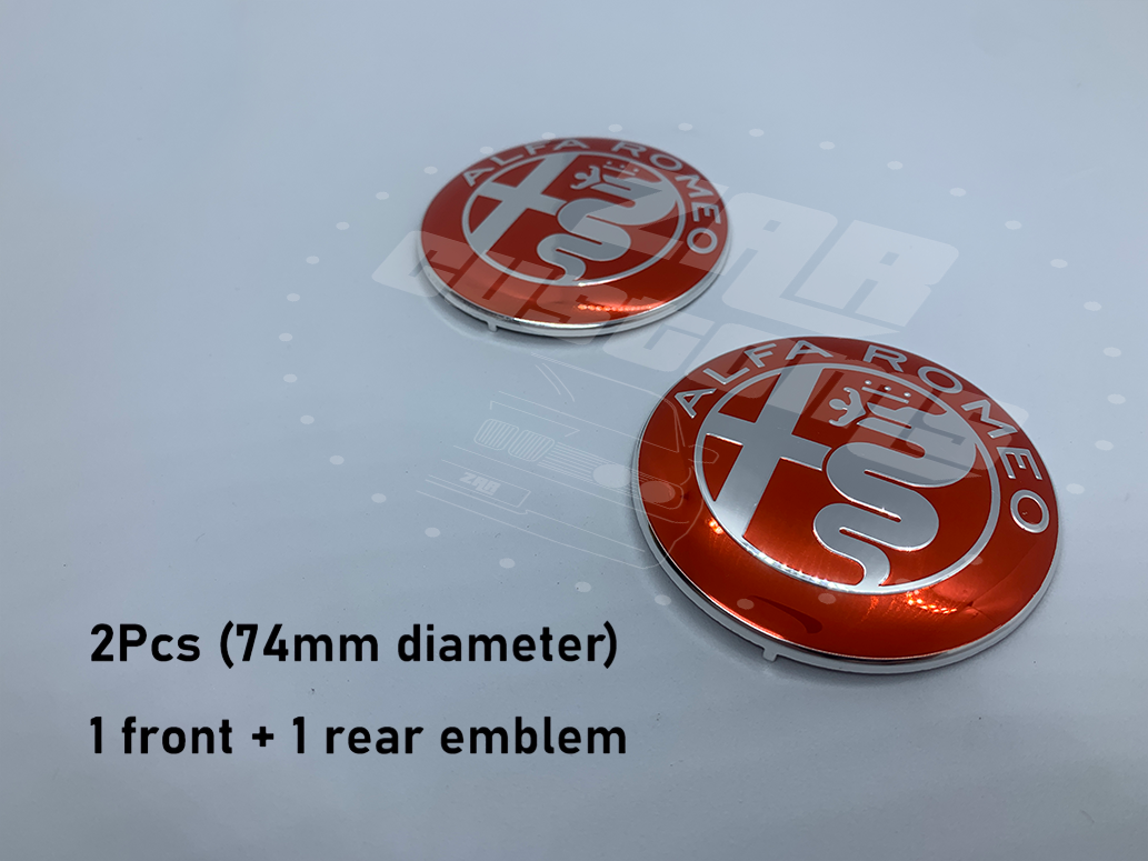 Alfa Romeo Metallic Red + Silver Emblem Badge 7pcs Set with Wheel Cap for Giulietta Giulia Mito 156 147 Spider Brera