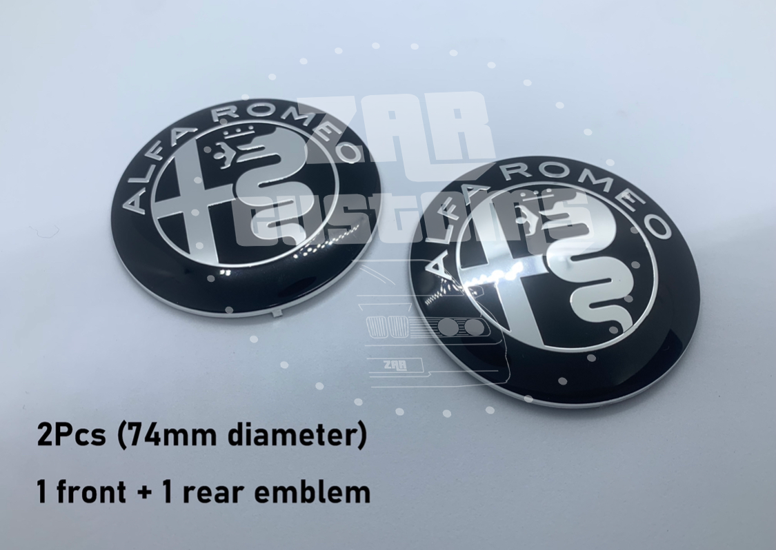 Alfa Romeo Gloss Black + Silver Emblem Badge 7pcs Set with Wheel Cap for Giulietta Giulia Mito 156 147 Spider Brera