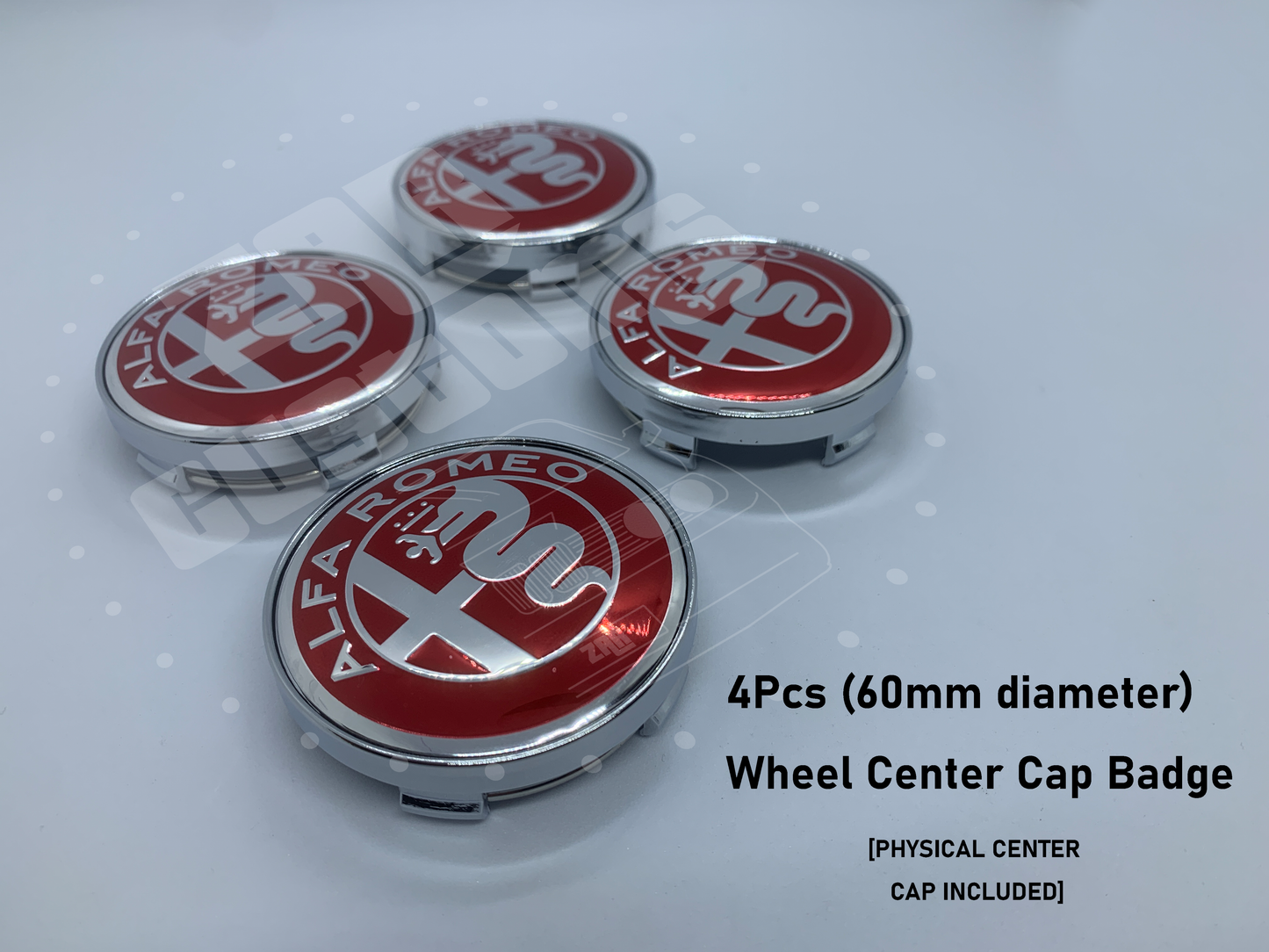 Alfa Romeo Metallic Red + Silver Emblem Badge 7pcs Set with Wheel Cap for Giulietta Giulia Mito 156 147 Spider Brera